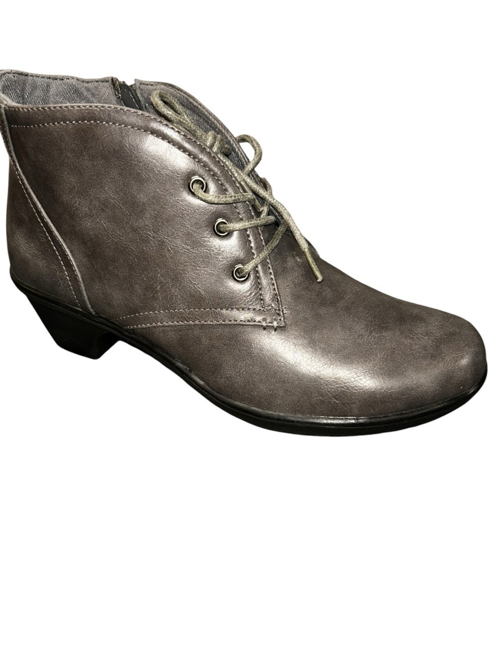 Easy Street Comfort Wave Gray Ankle Boots Lace Up Zip Wide Width 10WW